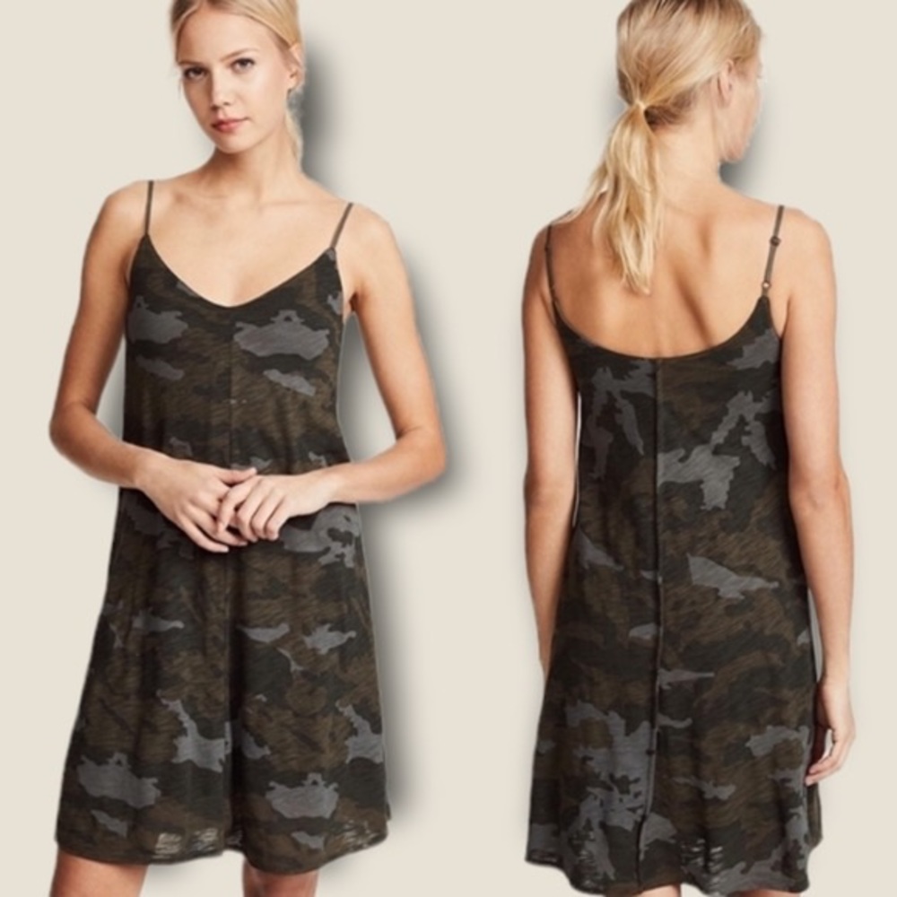 ATM Anthony Thomas Melillo V-Neck Camo-Print Cotton Slip Dress